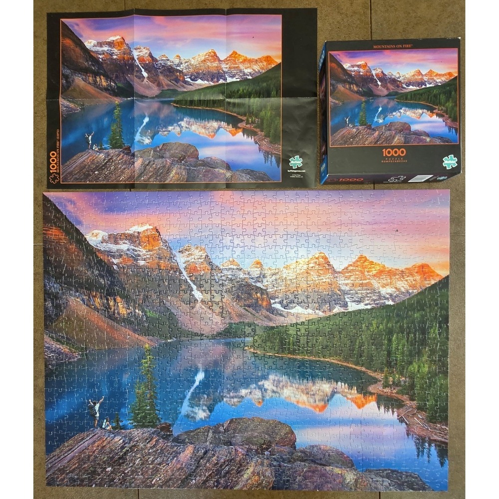 Buffalo Games Mountains On Fire 1000 Piece Jigsaw Puzzle Banff Park Lake COMP